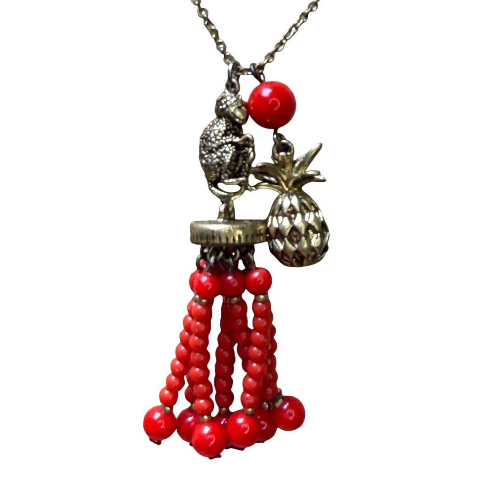 Tropical Kitsch Monkey Pineapple Tassel Necklace from Ann Taylor